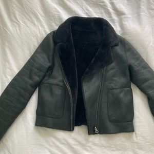 Black Leather Reversable Fur Moto Shearling Jacket Penny Lane